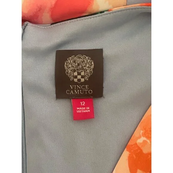 Size 12 VINCE CAMUTO BLUE FLORAL PRINT MIDI DRESS Summer‎ Wedding Party Church - Picture 7 of 7